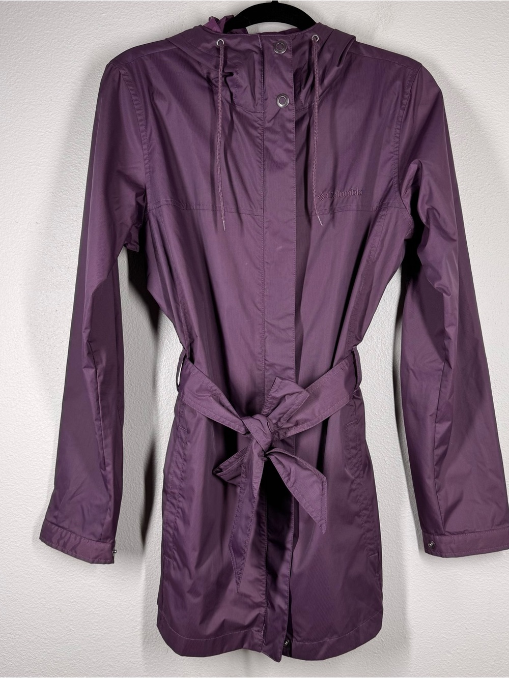 Columbia Women’s Long Line Rain Jacket Purple Trenchcoat Vented Medium
